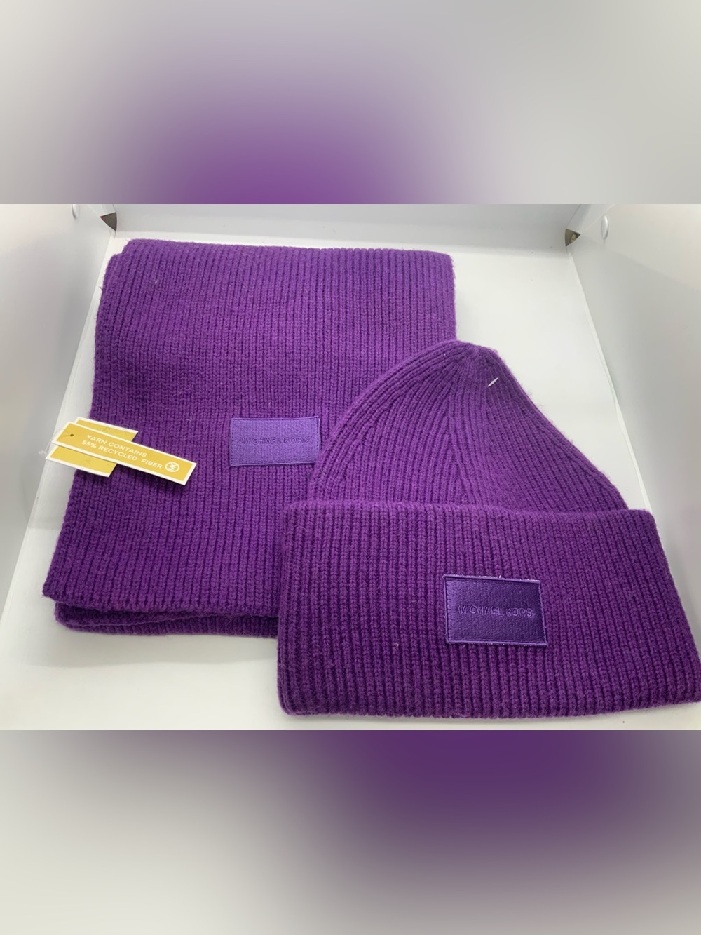 Michael Kors Purple Knit Beanie and Scarf Set